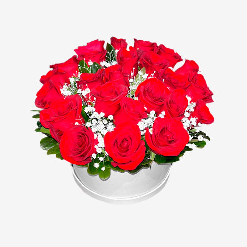 Arrangement of 24 Roses in a Cylindrical Box