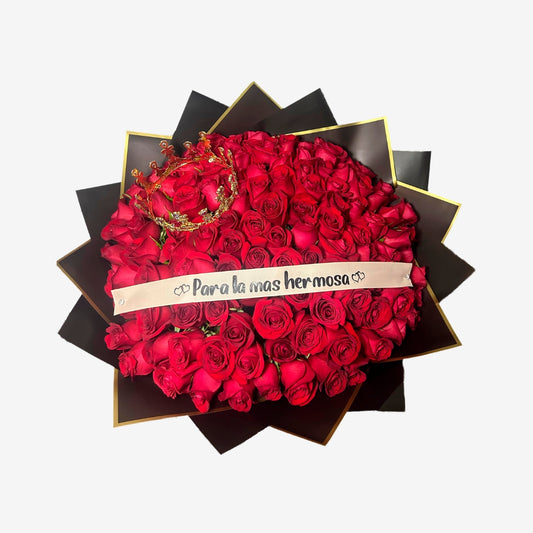 Ramo de 100 Rosas con Corona y Listón