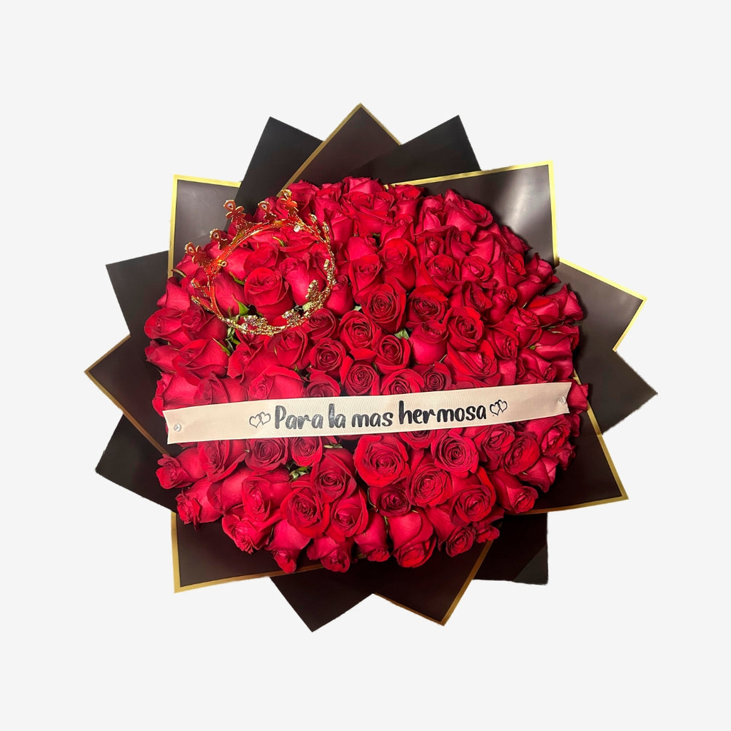 Bouquet of 100 Roses with Wreath and Ribbon
