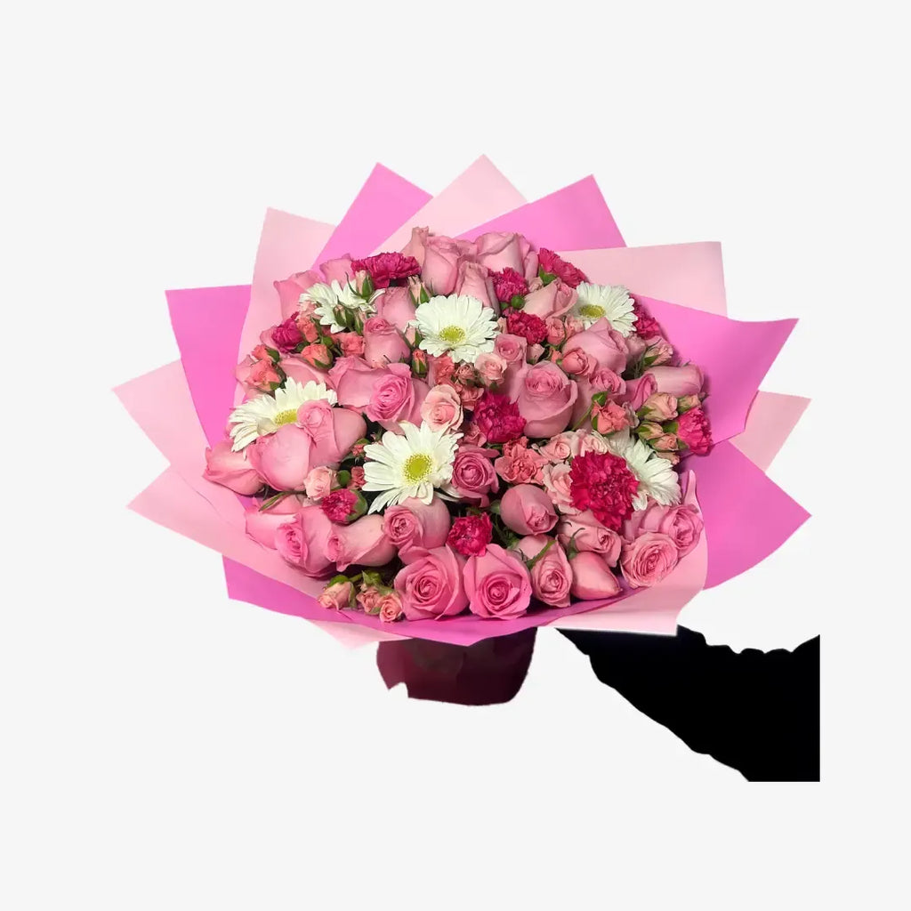 Ramo de 50 Rosas Rosas con Gerberas, Claveles y Mini Rose