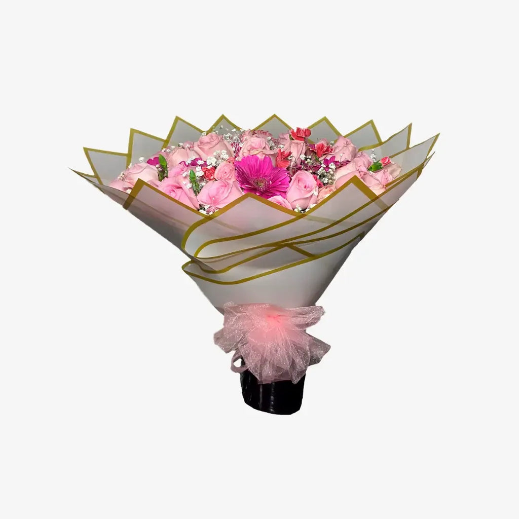 Ramo de 50 Rosas Rosas con Gerberas, Clavel y Baby Breath