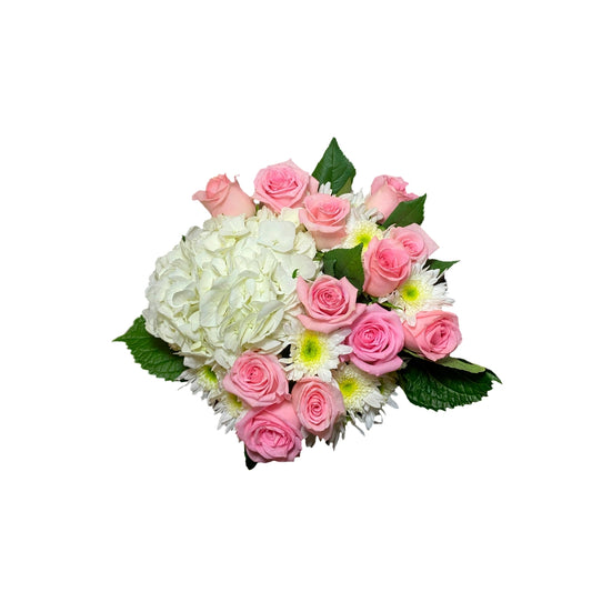 Arreglo hortencia con rosas