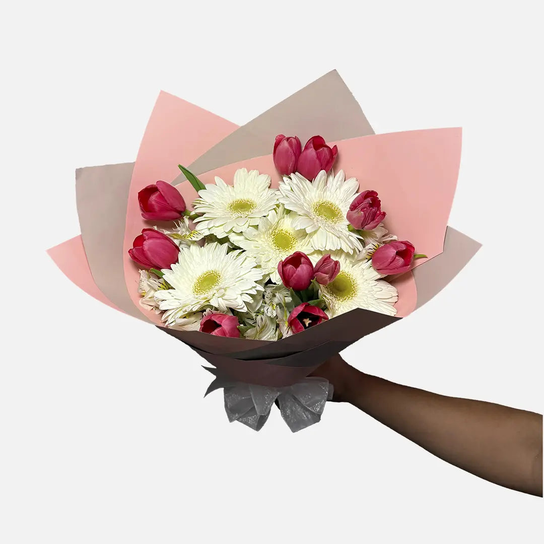 Ramo de 10 Tulipanes con 5 Gerberas