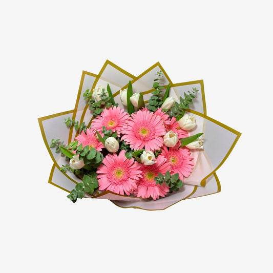 Ramo de tulipanes con gerberas y dolar