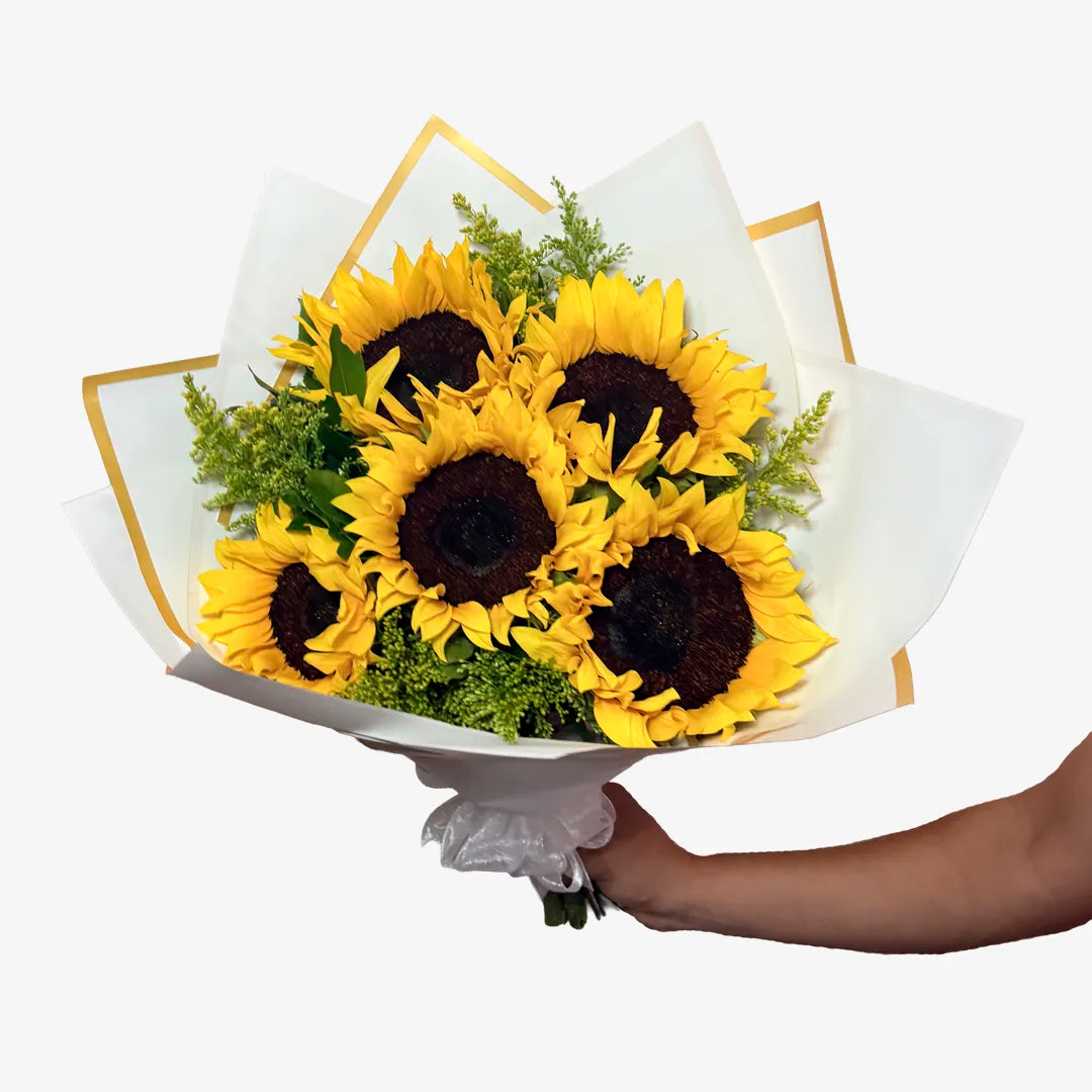 Ramo de 5 girasoles y complementos